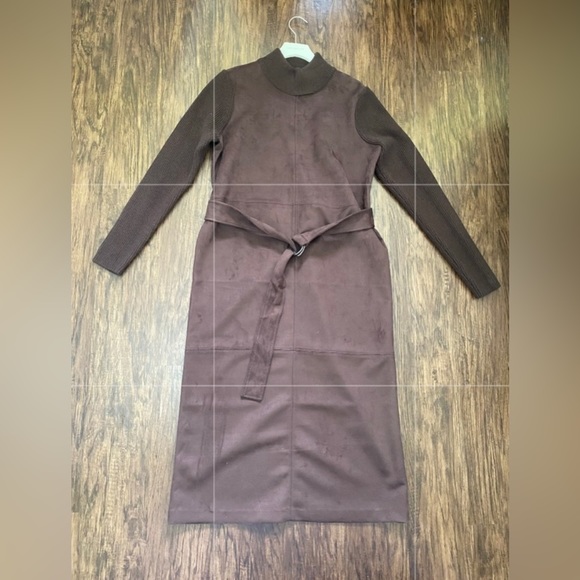 Ann Taylor faux suede tall weather dress in brown color